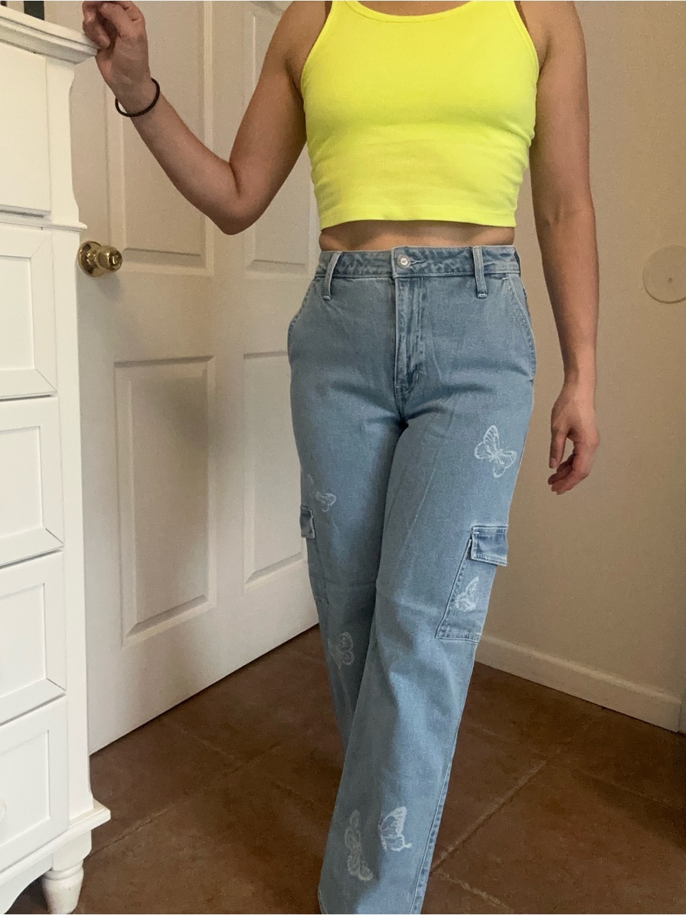 Hollister Light Blue Straight-Leg Butterfly Cargo Jeans